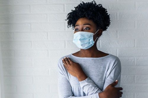 communicating-with-face-mask African American woman wearing a face mask