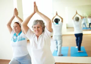 Older ladies doing physical exercises